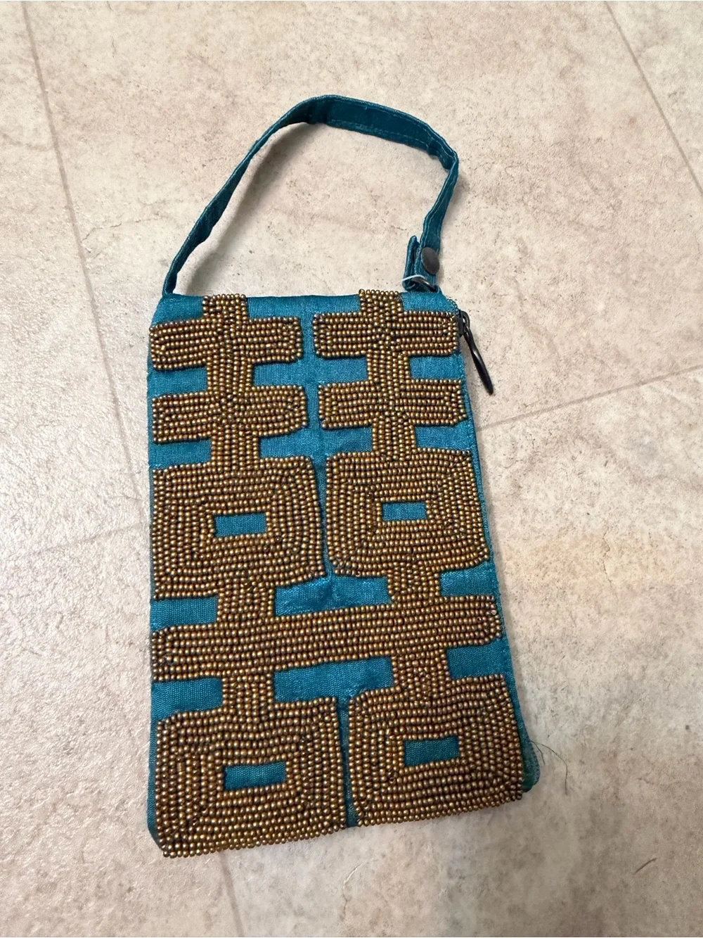 Bamboo company Happiness Teal Beaded Wristlet Clutch with Gold Accents Club Bag